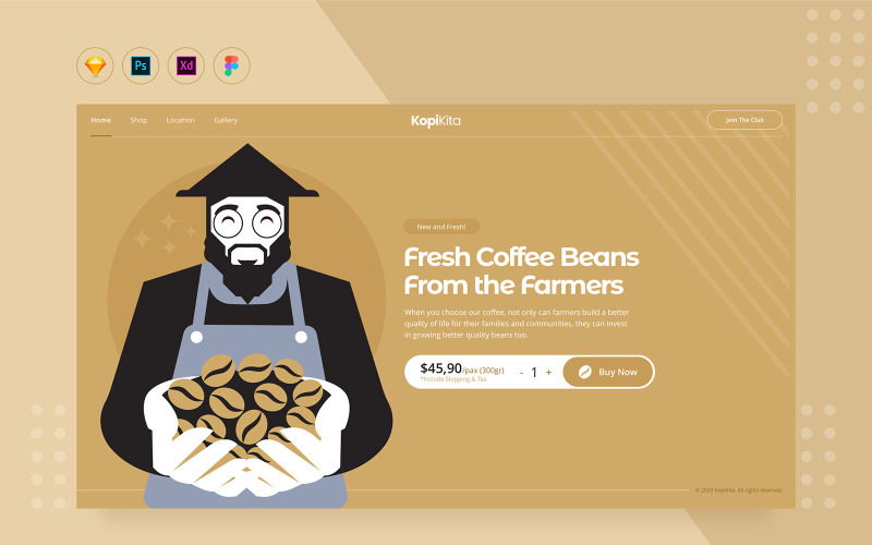 Daily.V30 - Coffeeshop Website Landingsjabloon UI-elementen