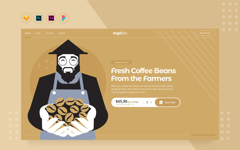 Download UI элементы "Daily.V30 - Coffee Shop Website Landing Template UI Elements" / Daily.V30 - Coffee Shop Website Landing Template UI Elements - UI элементы на тему графика coffee,shop,cafe,illustration,ui,user interface,template,sketch,figma,xd,psd,minimalist,website,farmer,bean