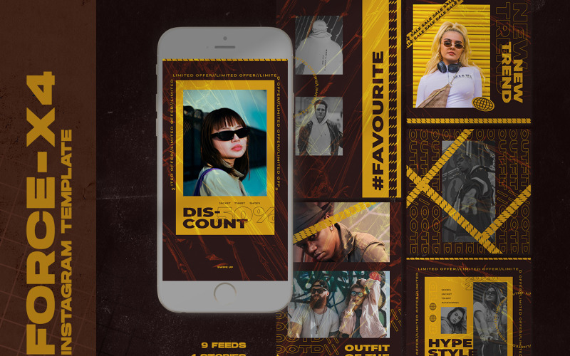 Download Шаблон для соцсетей "Force-X4 Instagram Templates for Social Media" / Force-X4 Instagram Templates for Social Media - Шаблон для соцсетей на тему графика ad,azruca,banner,business,clean,creative,deal,discount,fashion,fashion sale,games,gym,insta,instagram,instagram pack,instagram post,instagram stories,marketing,modern,multipurpose