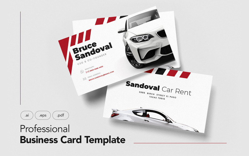 Професійні візитні картки для оренди автомобілів V.23 - шаблон фірмового стилю
