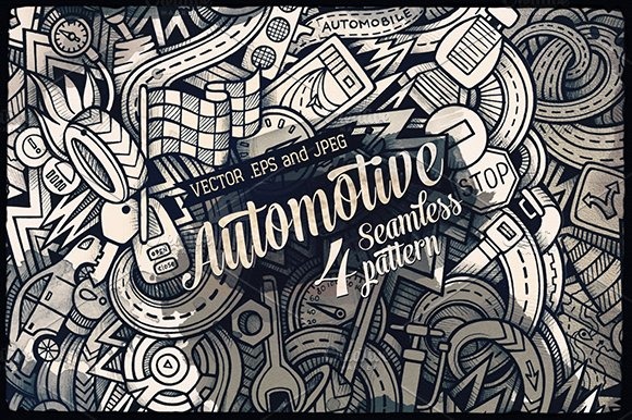Automotive Graphics Doodles nahtloses Muster