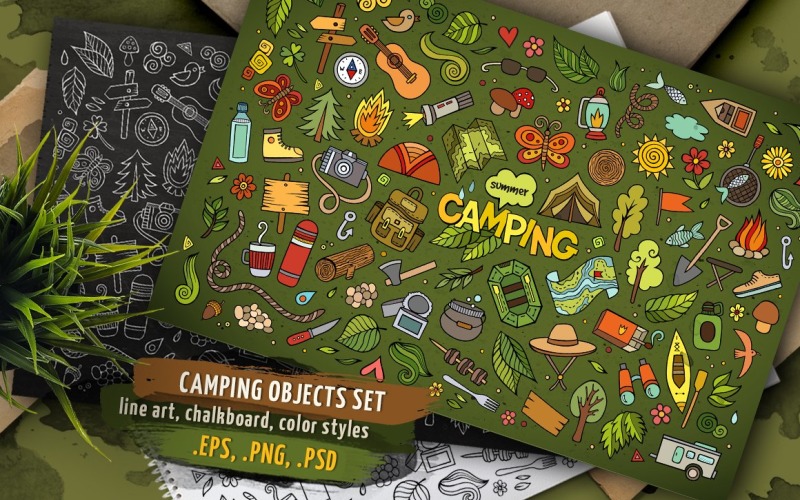 Camping Objecten & Elementen Set - Vector Afbeelding