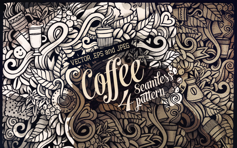 Coffee Graphics Doodles Nahtloses Muster