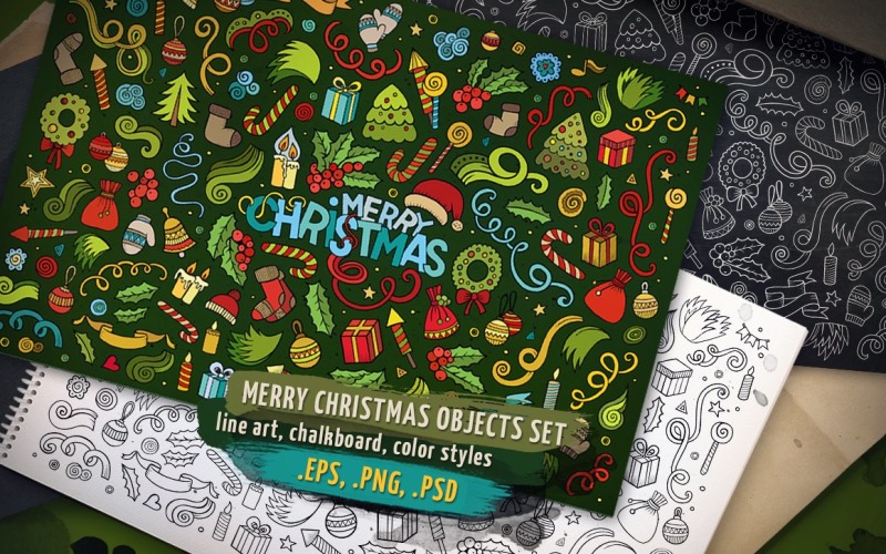 ❄ Conjunto de elementos y objetos navideños - Imagen vectorial