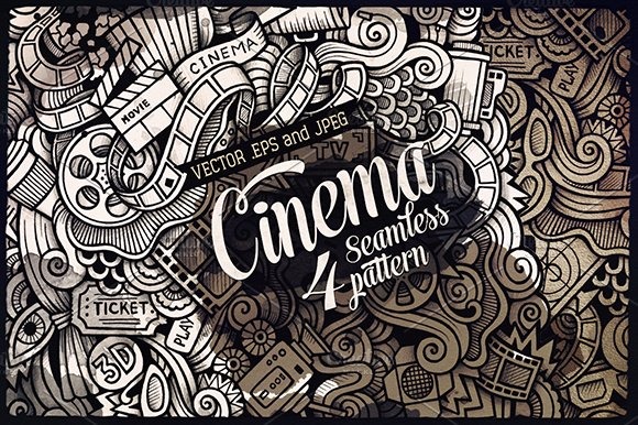Modello senza cuciture di Doodles di grafica del cinema