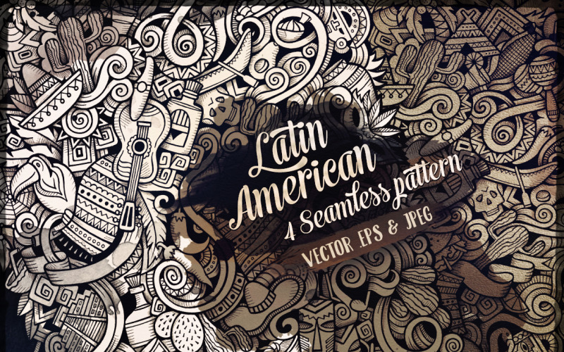 Modello senza cuciture di doodles di grafica latinoamericana