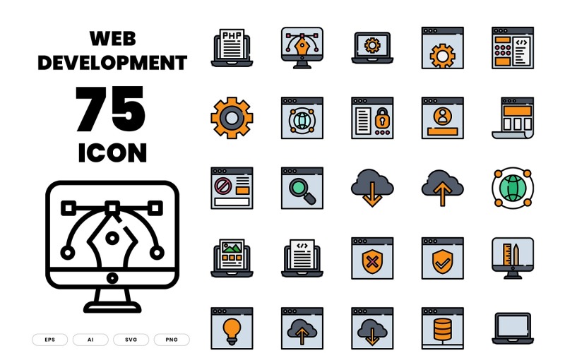 Download Набор иконок "75 Web Development Icon Set" / 75 Web Development Icon Set - Набор иконок на тему графика application,code,coding,content,cyberspace,developer,development,graphic,infographic,information,interface,isometric,laptop,layout,monitor,network,online,page,platform,program
