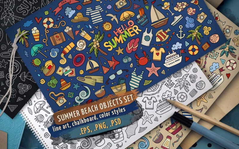 Zomer Strand Objecten & Elementen Set - Vector Afbeelding