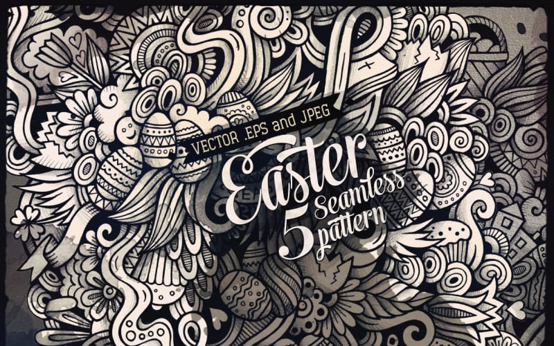Húsvéti grafika Doodles varrat nélküli mintát