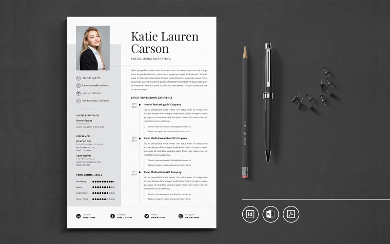 Download Резюме "Professional CV Indesign Vol.16 Resume Template" / Professional CV Indesign Vol.16 Resume Template - Резюме на тему графика resume,cv,minimalist,professional,modern,clean,minimal,business,hiring,apply,job,entrepreneur,indesign,word,pdf