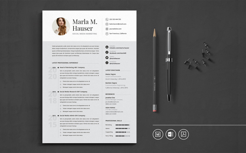 Download Резюме "Professional CV Indesign Vol.17 Resume Template" / Professional CV Indesign Vol.17 Resume Template - Резюме на тему графика resume,cv,minimalist,professional,modern,clean,minimal,business,hiring,apply,job,entrepreneur,indesign,word,pdf