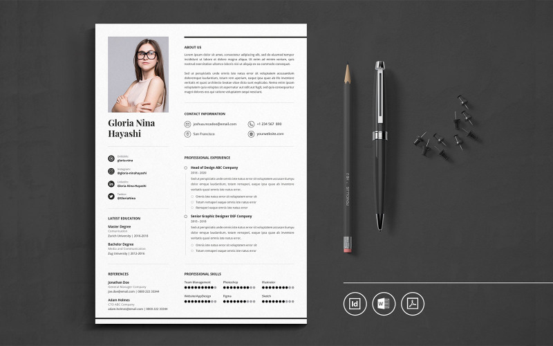 Download Резюме "Professional CV Indesign Vol.28 Resume Template" / Professional CV Indesign Vol.28 Resume Template - Резюме на тему графика resume,cv,minimalist,professional,modern,clean,minimal,business,hiring,apply,job,entrepreneur,indesign,word,pdf