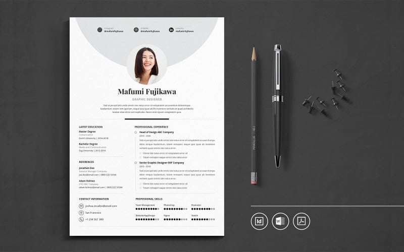 Download Резюме "Professional CV Indesign Vol.29 Resume Template" / Professional CV Indesign Vol.29 Resume Template - Резюме на тему графика resume,cv,minimalist,professional,modern,clean,minimal,business,hiring,apply,job,entrepreneur,indesign,word,pdf