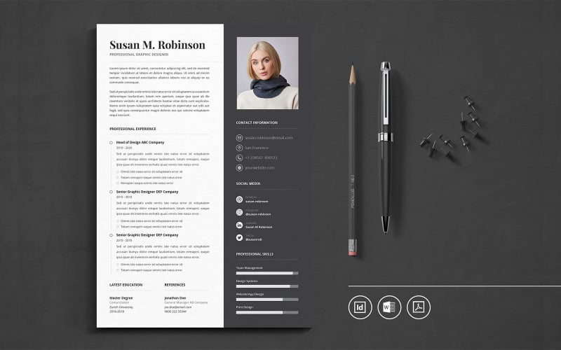 Download Резюме "Professional CV Indesign Vol.30 Resume Template" / Professional CV Indesign Vol.30 Resume Template - Резюме на тему графика resume,cv,minimalist,professional,modern,clean,minimal,business,hiring,apply,job,entrepreneur,indesign,word,pdf