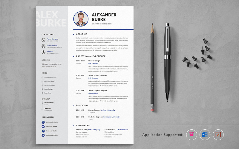 Download Резюме "Professional CV Vol.4 Resume Template" / Professional CV Vol.4 Resume Template - Резюме на тему графика resume,cv,minimalist,professional,modern,clean,minimal,business,hiring,apply,job,entrepreneur,indesign,word,pdf