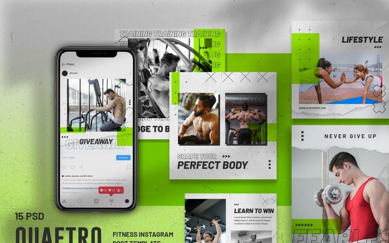 Quaetro - Шаблон поста в Instagram о фитнесе для социальных сетей
