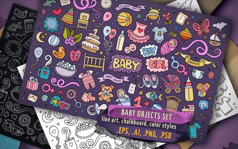 Baby Objects & Symbols Set - Vector Image