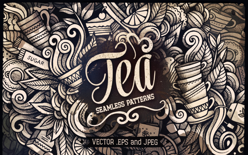 Čajové grafiky čmáranice bezešvé vzor