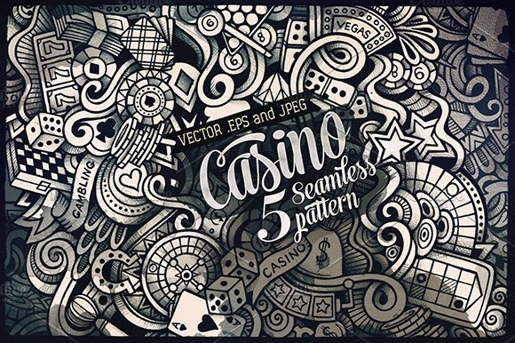 Casino grafica Doodles Seamless Pattern