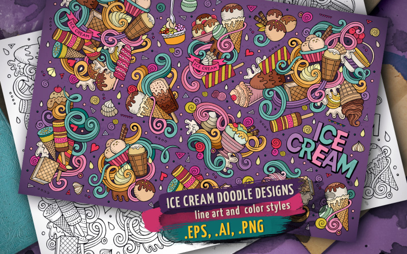 Conjunto de desenhos de rabiscos de sorvete - modelo de identidade corporativa
