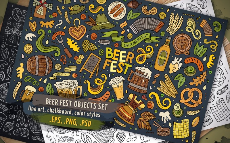 Conjunto de elementos y objetos de cerveza - Imagen vectorial