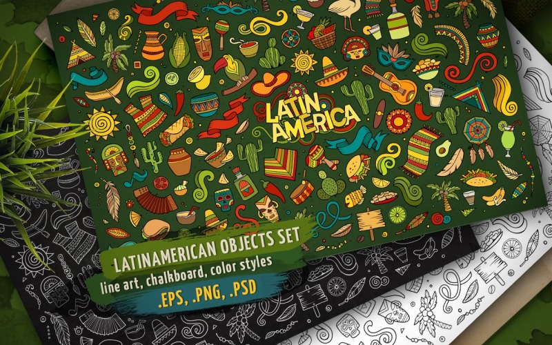 Conjunto de objetos e elementos da América Latina - imagem vetorial