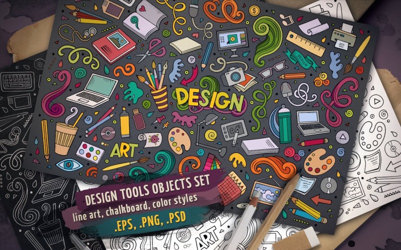 Conjunto de objetos e elementos de ferramentas de design - imagem vetorial