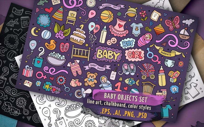 Conjunto de objetos e símbolos para bebês - imagem vetorial