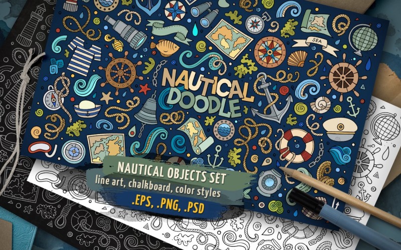✮ Conjunto de símbolos y objetos náuticos - Imagen vectorial