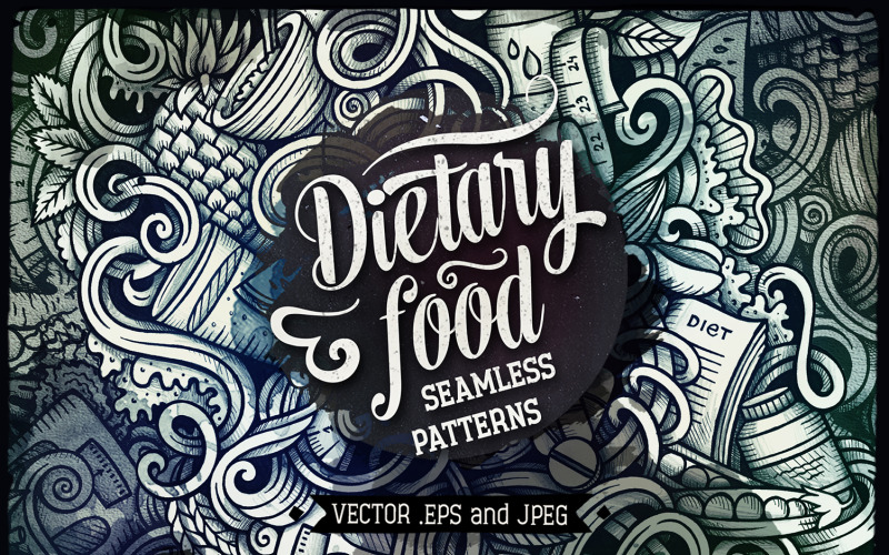 Diet Food Graphics Doodles Seamless Pattern