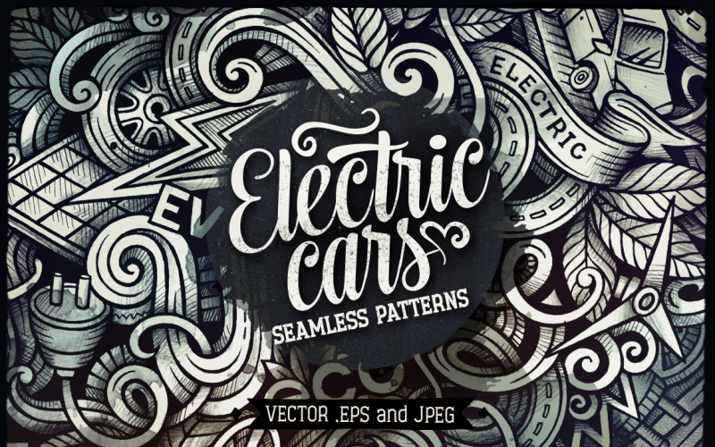 Elektrische auto's Graphics Doodles naadloze patroon