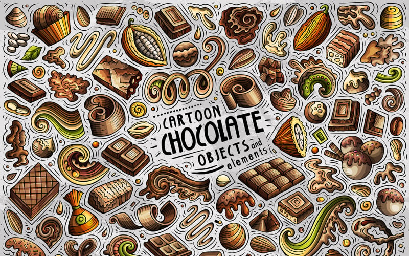 Ensemble d'objets de dessin animé au chocolat Doodle - Image vectorielle