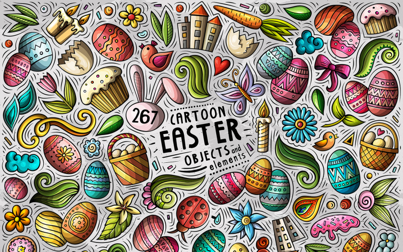 Frohe Ostern Cartoon Objekte Set - Vektor Bild