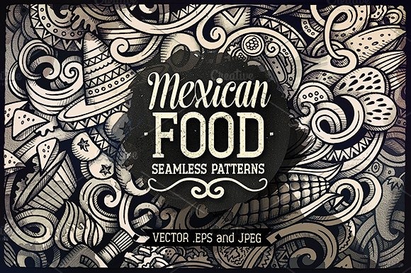 Gráficos de comida mexicana garabatos de patrones sin fisuras