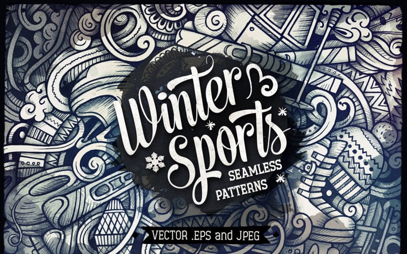 Gráficos de deportes de invierno garabatos de patrones sin fisuras
