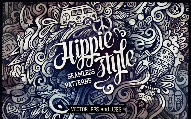 Hippi grafik Dikişsiz desen doodles