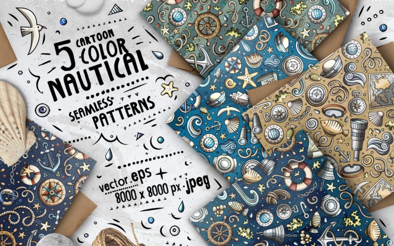 5 Doodle Náutico Padrão Sem Emenda