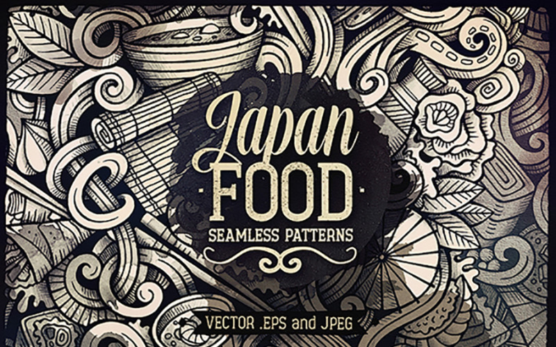 Japón alimentos gráficos garabatos de patrones sin fisuras