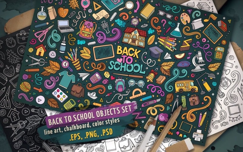 School Objects & Elements Set - Vector Image