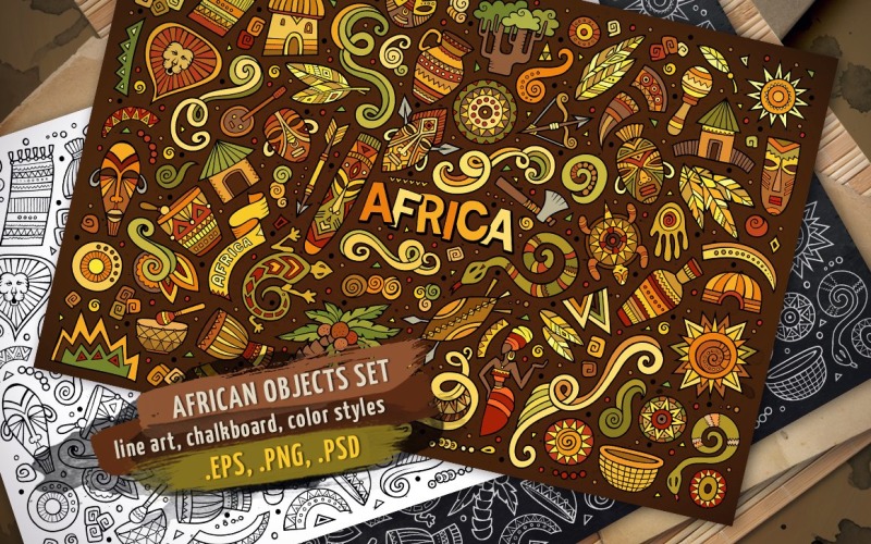 Set di oggetti ed elementi Africa - immagine vettoriale
