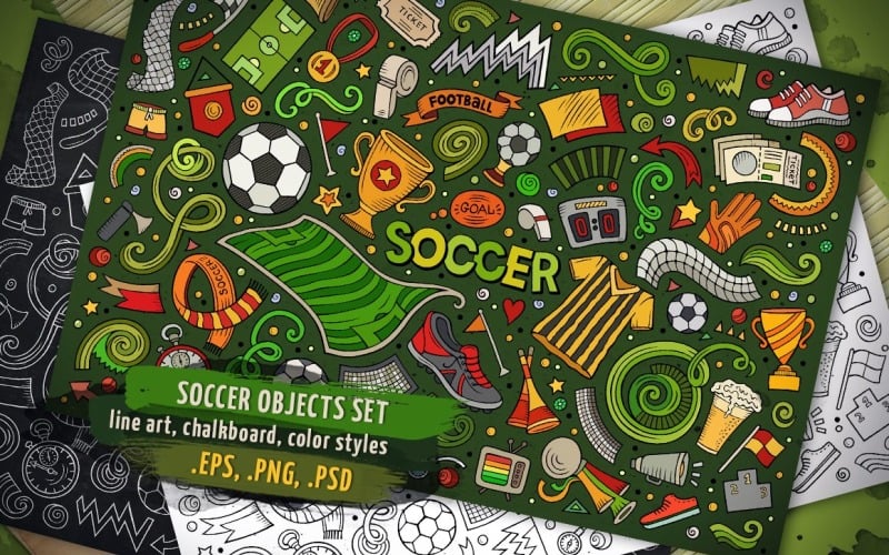Soccer Objects & Elements Set - Vector Image