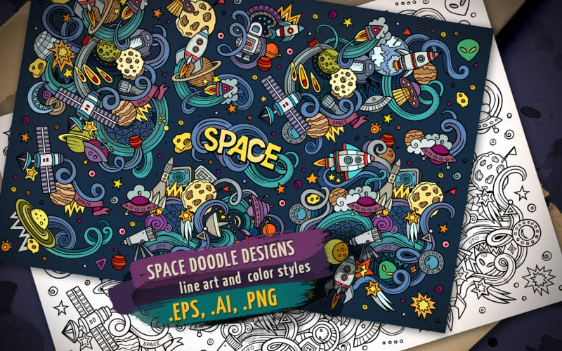 Space Doodles Designs Set - Vorlage für Unternehmensidentität