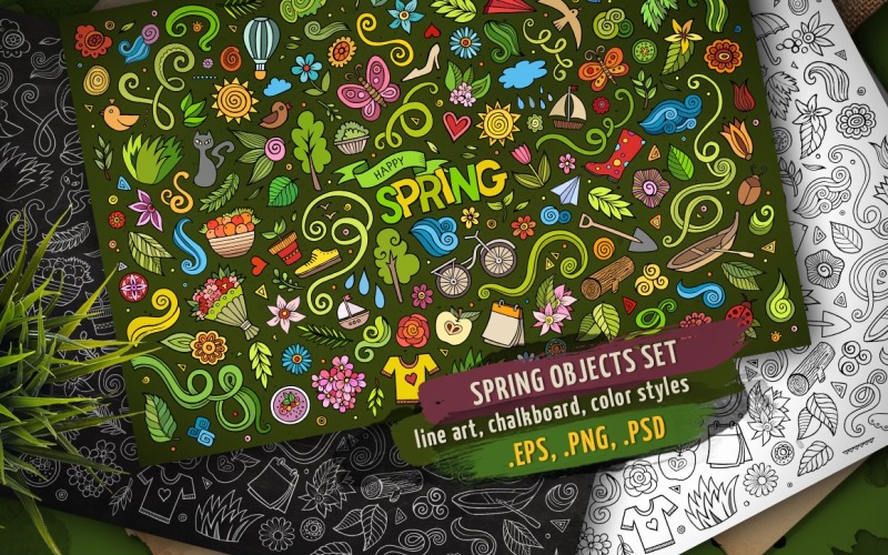 Spring Objects & Symbols Set - Vector Image - TemplateMonster