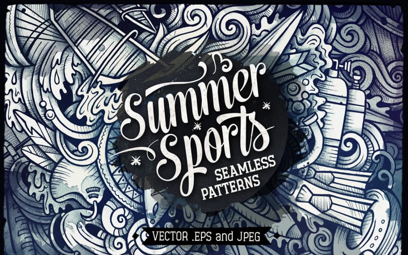 Summer Water Sport Graphics Doodles Seamless Pattern