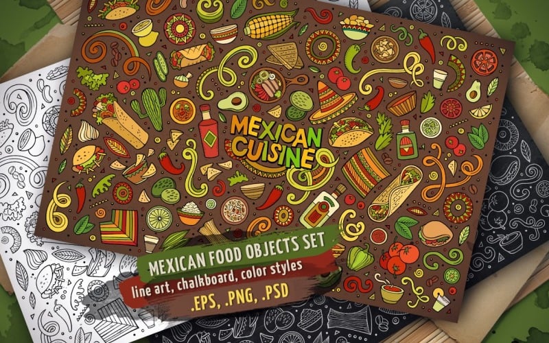 Zestaw obiektów i elementów meksykańskiej żywności - grafika wektorowa