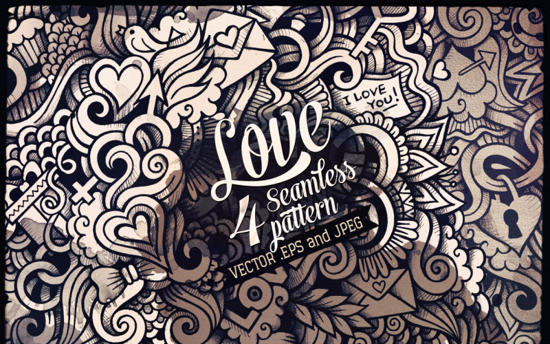 ♥ Amor gráficos garabatos de patrones sin fisuras