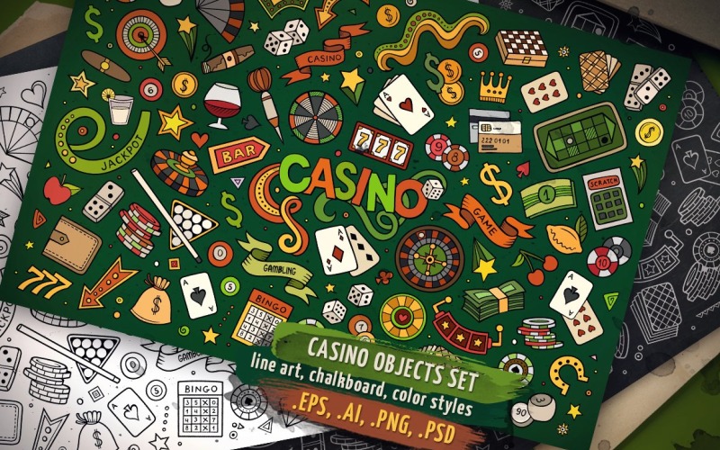 Casino-objecten en symbolen instellen - vector afbeelding