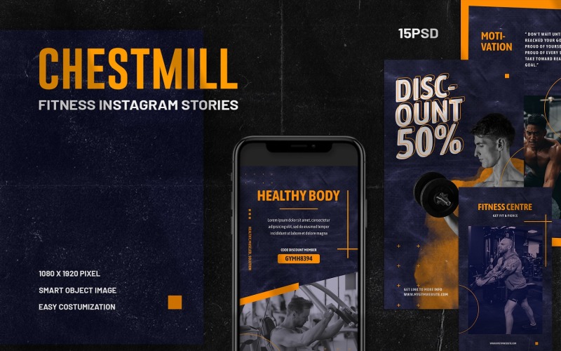 Download Шаблон для соцсетей "Chestmill - Fitness Instagram Stories Template for Social Media" / Chestmill - Fitness Instagram Stories Template for Social Media - Шаблон для соцсетей на тему графика instagram,story,igstories,stories,gym,fitness,health,workout,exercise,fit,lifestyle,healthy,sport,training,body