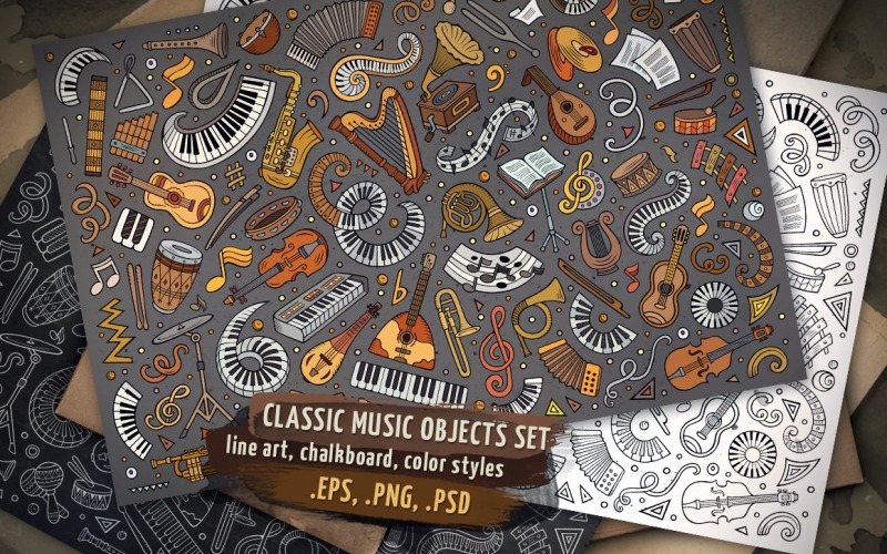 ♬ Conjunto de objetos e elementos de música clássica - imagem vetorial