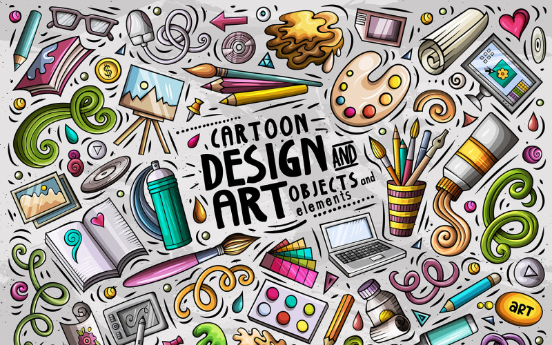Design & Art Cartoon Doodle Objects Set - Image vectorielle